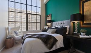 Center City apartment bedroom with large windows