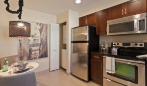 Center City apartment in-unit washer/dryer and modern kitchen