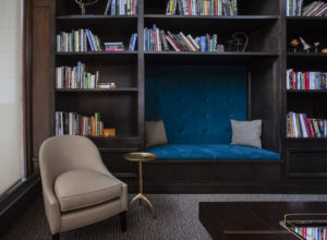 Resident library in the Packard Motor Car Building apartments in Center City