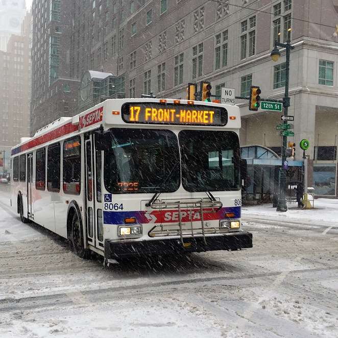 Philadelphia SEPTA bus in winter. 